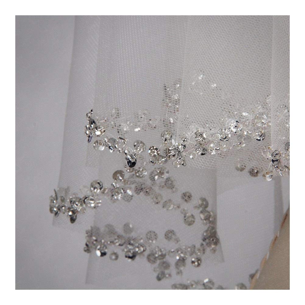 Velos de Novia Velo de Novia Corto con Cuentas Dos Capas Tul con Lentejuelas Blanco/Marfil 75 cm de Largo con Peine Borde con Cuentas Accesorios de Novia para Mujer Herm