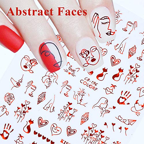 Valentine's Day Nail Stickers - 2023 New 3D Metallic Red Valentine Nail Art Decals Love Heart Kiss Rose Lipstick Red Lips Self -Adhesive Nail Decoration For Women Girls(9 Sheets) #TOP2