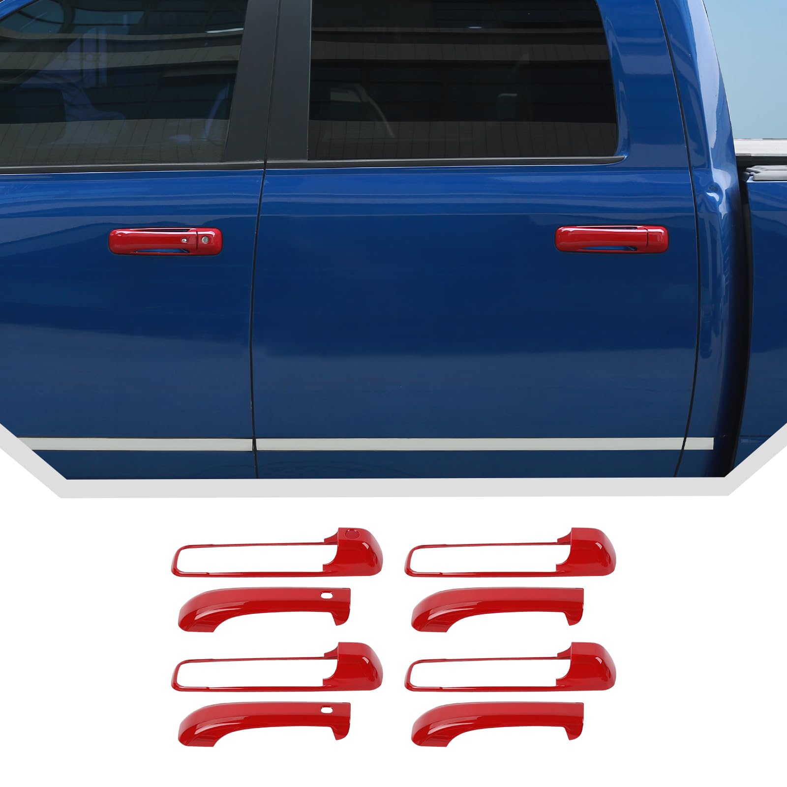 JeCar Red Door Handle Cover Trim Fit for Dodge RAM 1500 2009-2016 2017 2018