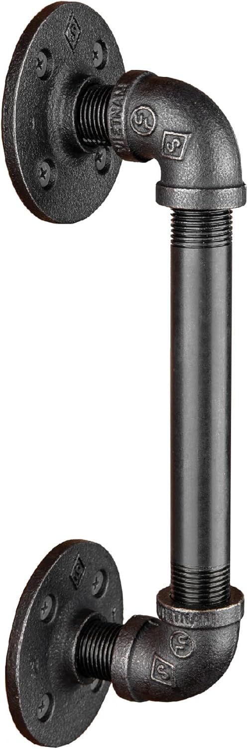 PIPE DECOR 1/2 in. x 6 in. Matte Black Pipe Sliding Barn Door Handle, Industrial Steel Pipe, Rustic Vintage Handle Bar, Exterior Barn Door Hardware