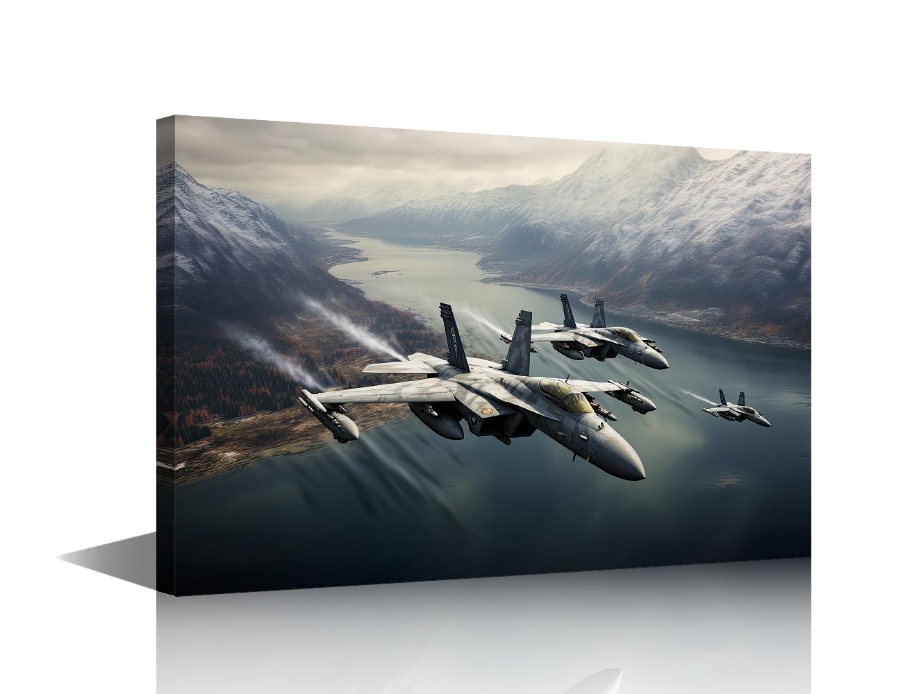 Military Fighter Wall Decorations for Living Room a Group of Fighter Jets Flying Wall Art 1 Piece Fighter Jets Flying in Formation Room Decor Home Decor Wooden Framed Ready to Hang (12''Wx 18''H)