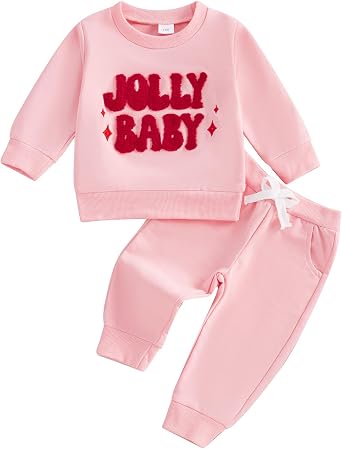 Toddler Christmas Outfits Baby Boys Girls Long Sleeve Embroidery Letter Sweatshirt Pullover Solid Color Pants Set