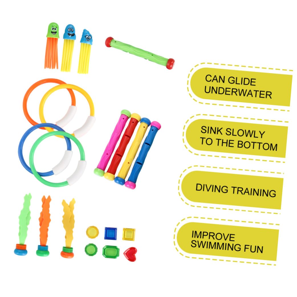 Mikikit Lot de 21 Jouets De Plongée Garçon Et Filles Ensemble Anneaux Et Bâtons De Plongée Plastiques Colorés, Âge Débutant, pour Piscine Et Jeux Aquatiques, Accessoires Ludiques sous-Marins