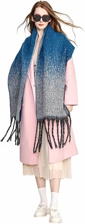 Yatemiole Womens Cashmere Gradient Color Warm Scarf Winter Soft Shawl Women Navy