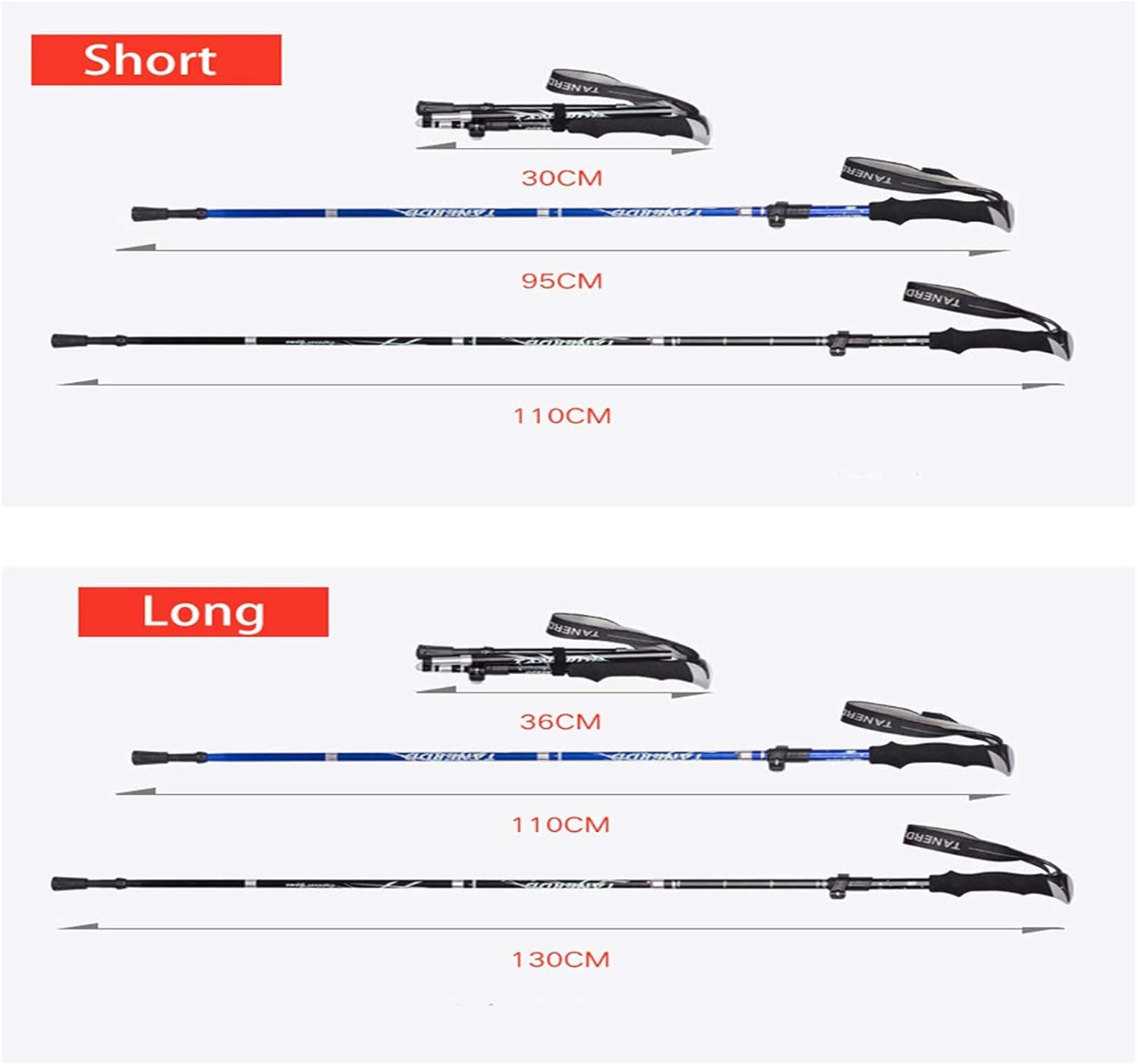 Trekking Poles, Foldable and Portable Hiking Trekking Poles, Strong Grip and Soft and Comfortable Handle, Sturdy and Durable, Suitable for Men and Women (Black Short)