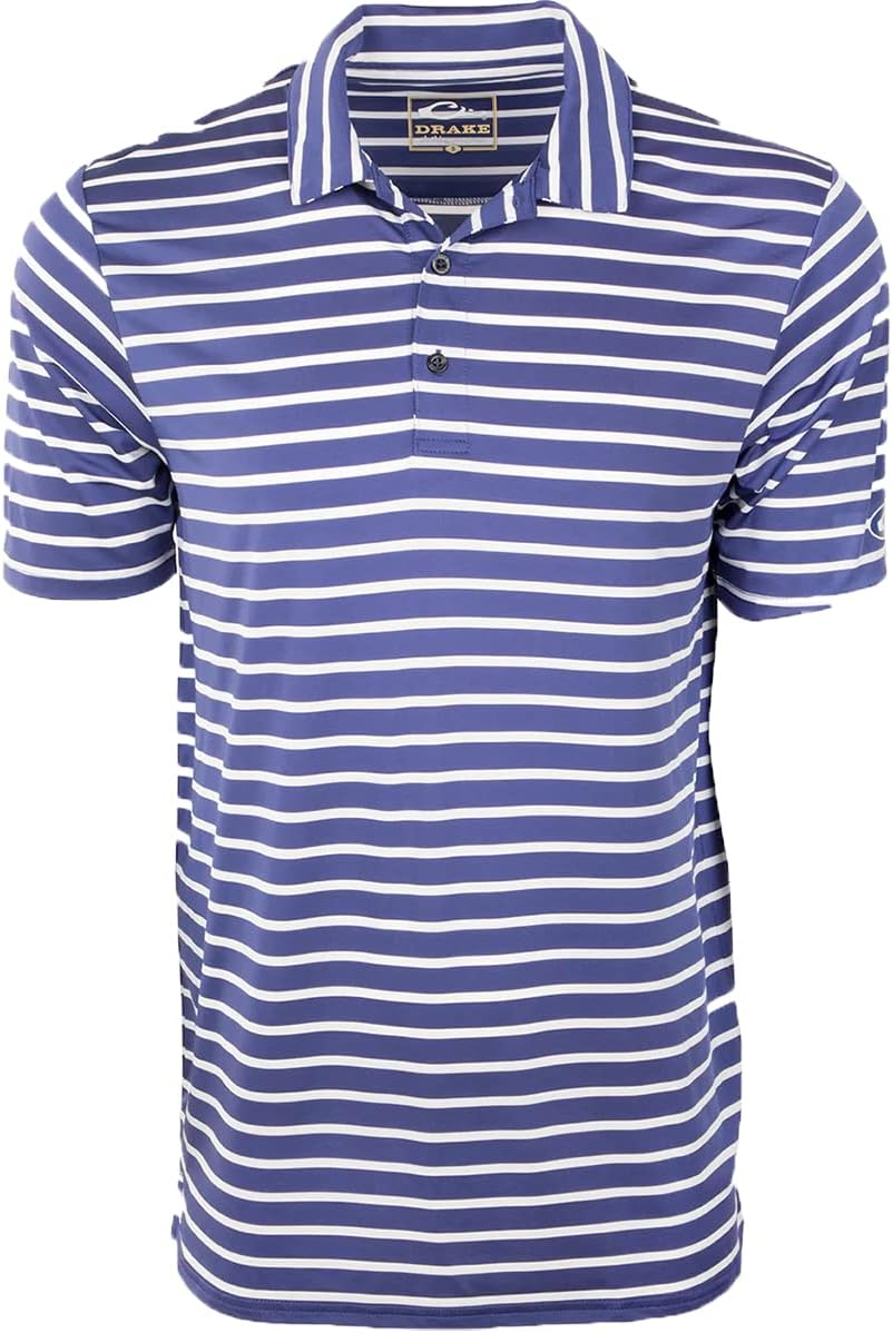 Drake Waterfowl Performance Stretch Striped Polo Sky Blue w/White Stripes XLarge