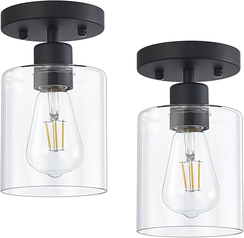 Miniatura 16 de Lámpara de techo de montaje semi empotrado negra y dorada, accesorios de iluminación de cocina vintage de 6 luces, lámparas de techo grandes con