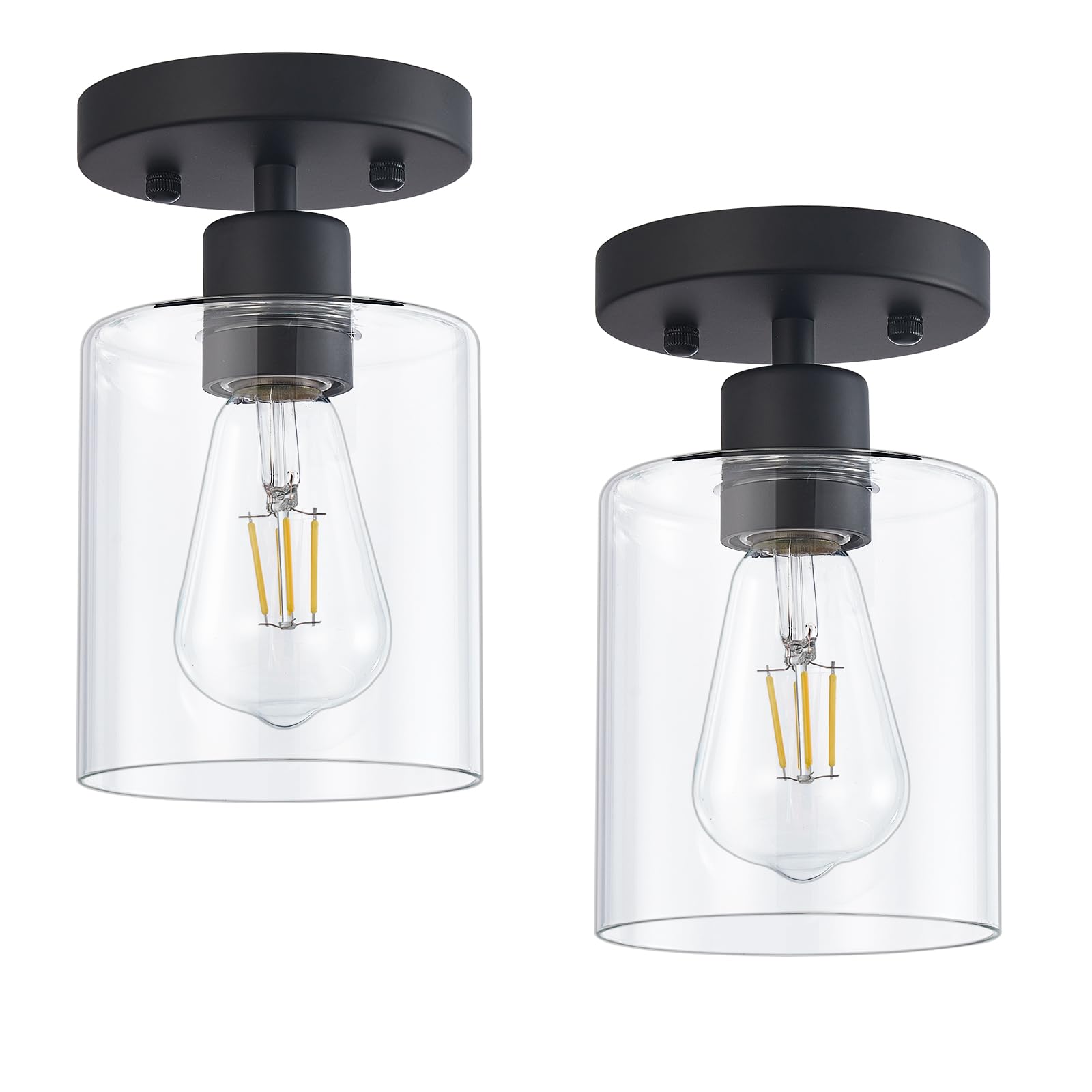 DIDUIO 1 Light Semi Flush Mount Ceiling Light Black Kitchen Lighting Fixtures Ceiling Light Fixtures Small Hallway Lights with Clear Glass Shade for Bedroom Set of 2