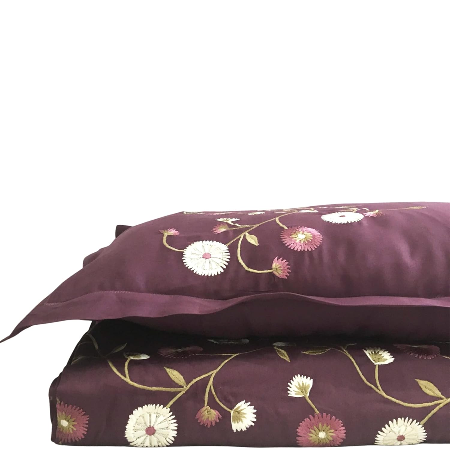Ruby's Signature Plum Floral Embroidered Double BedSheet Silk Thread