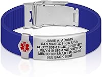 Vista 122 de Divoti Pulsera de identificación de alerta médica grabada personalizada, grabado láser de doble cara, pulsera de silicona, cierre de seguridad