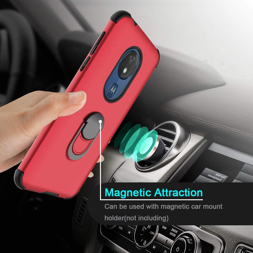 lovpec for Moto G7 Power Case, for Moto G7 Supra Case with Soft TPU Screen Protector, Ring Magnetic Holder Kickstand Protective Phone Cover Case for Motorola Moto G7 Power (Red)