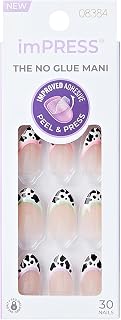 KISS imPRESS No Glue Mani 30 Pcs Press On Nails, Medium Squoval Design Nail, Black & White Dotted Zebra Animal Print, Simple Peel & Press Easy Apply, Hassel-Free Removal, Essential Tools Included