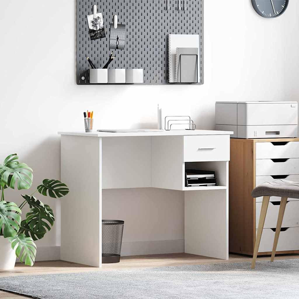 Bureau moderne avec tiroirs meuble blanc en bois pour télétravail