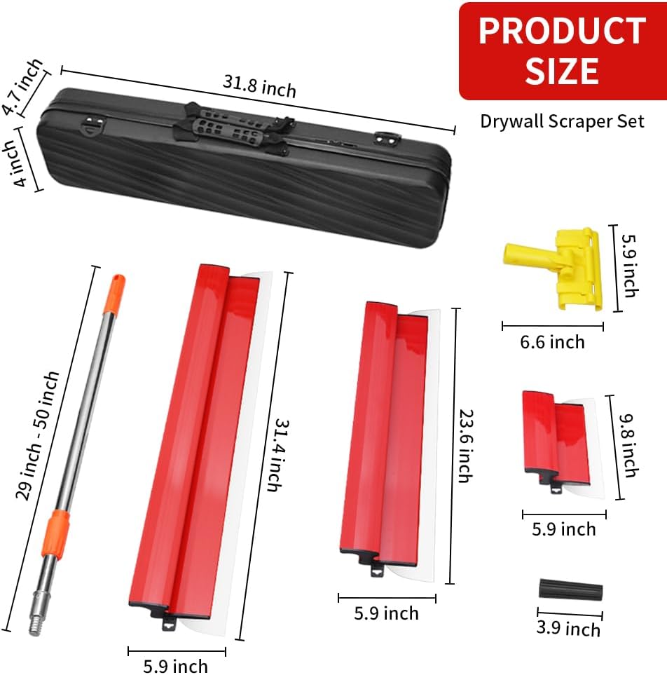 Drywall Skimming Blade Kit, Including 10",24",32"Skimming Blades in Three Sizes and Adjustable Length Extension Rod and Angle Bracket,Suitable for Concrete Facing Wallboard and Plasterboard