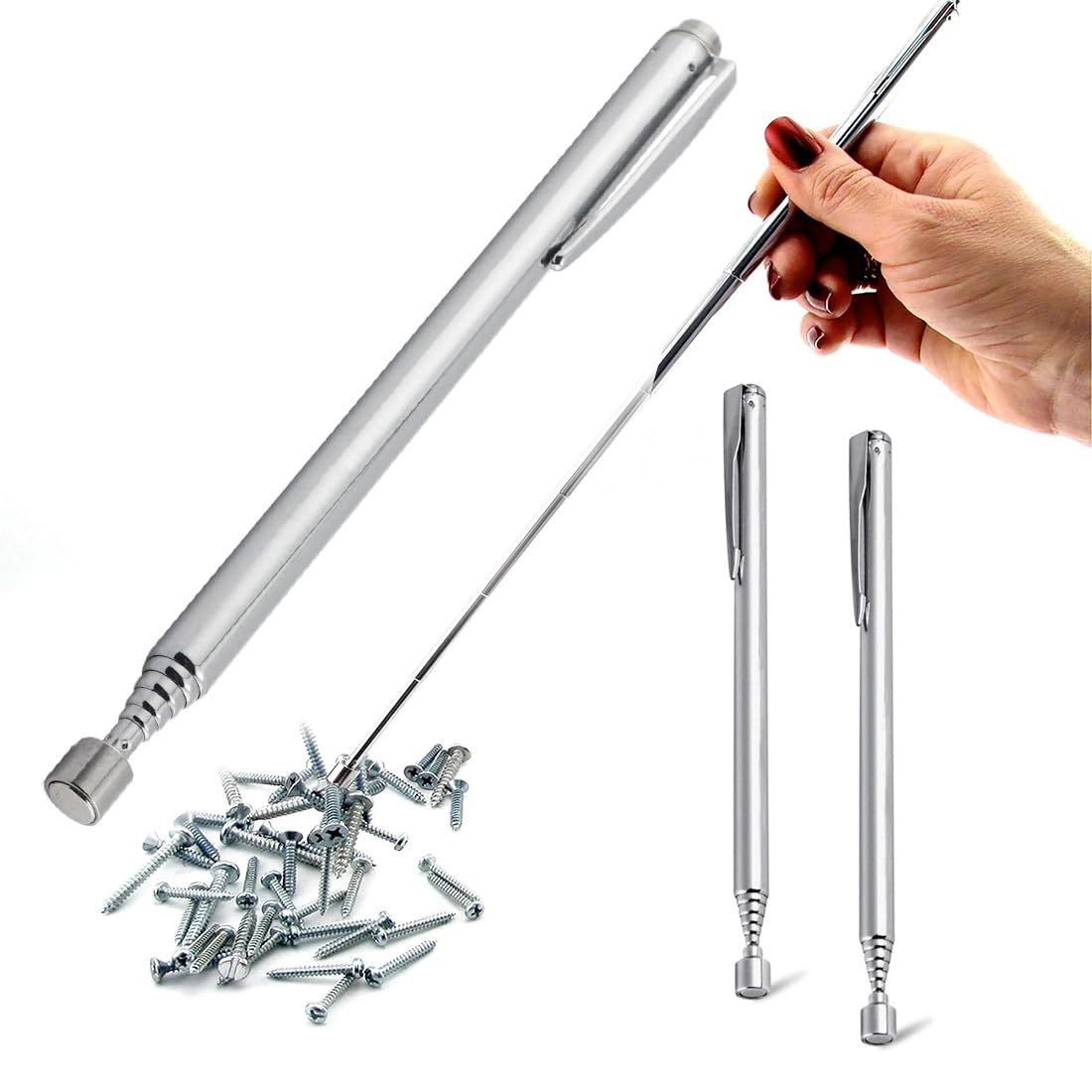 KSJEHW Magnetic Rod Telescopic Magnet Telescopic Magnet Magnetic Lifter Extendable Rod Magnet Magnetic Telescopic Rod up to 125 cm for Screws Nut Key Metal Parts Pack of 3