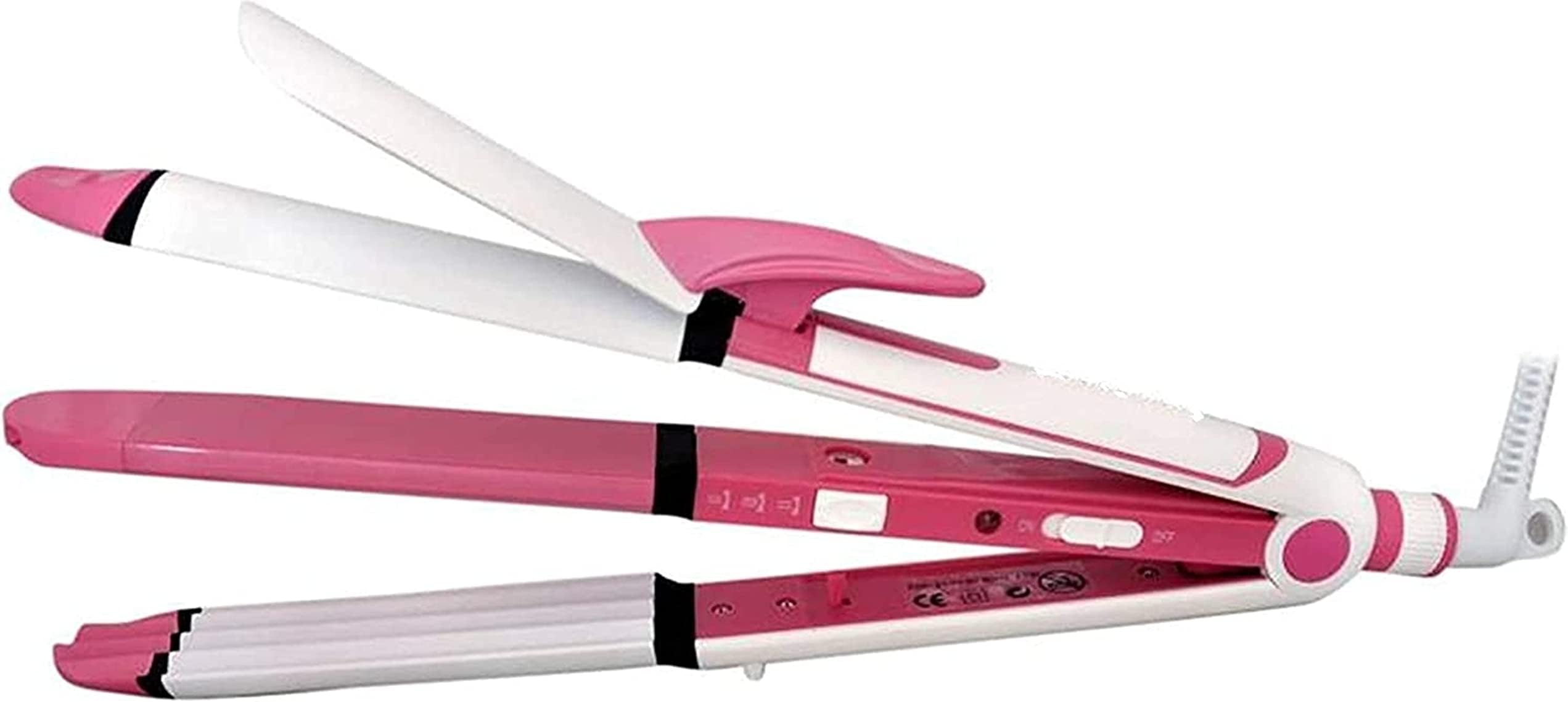 Ceramic Professional 3 in 1 Electric Hair Straightener Curler Styler and Crimper (White & Pink)
