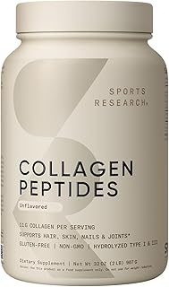 Sports Research Collagen Peptides - Hydrolyzed Type 1 & 3 Collagen Powder Protein Supplement for Healthy Skin, Nails, & Joints - Easy Mixing Vital Nutrients & Proteins, Collagen for Women & Men USDA Organic