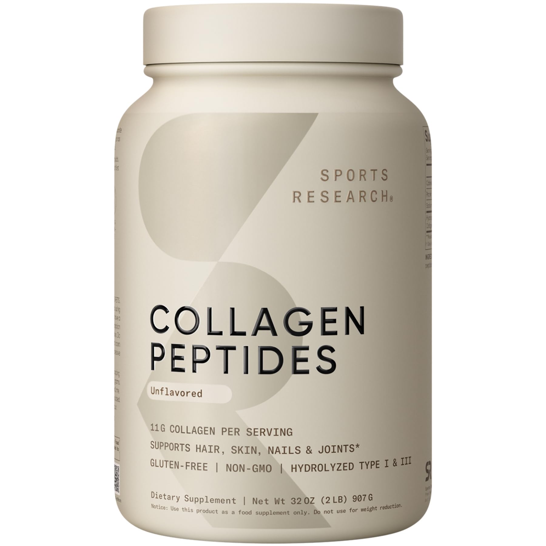 Sports Research Collagen Peptides - Hydrolyzed Type 1 & 3 Collagen Powder Protein Supplement for Healthy Skin, Nails, & Joints - Easy Mixing Vital Nutrients & Proteins, Collagen for Women & Men