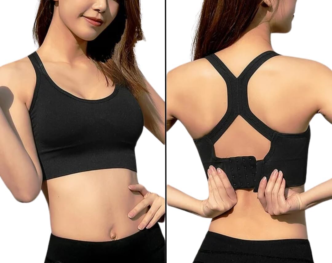 GLAMORAS Women's Nylon Spandex Low Impact Padded Non Wired Racer Back Back Hook Sports Bra for Gym, Yoga | Everyday Active Wear for Girls | Size M to 2XL