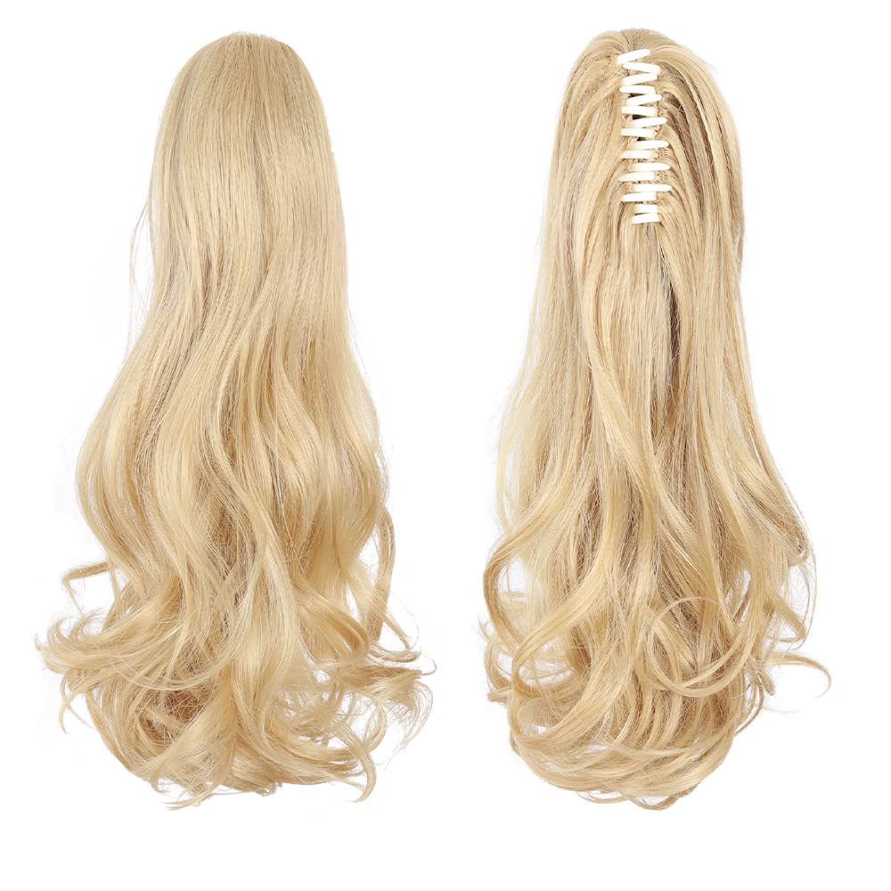 HSPJHTM Claw Ponytail Extensions,16" Hair Clip Ponytails Extension for Women Curly Blonde Hair Piece Synthetic Pony Tail Wig Wavy Halloween Fluffy