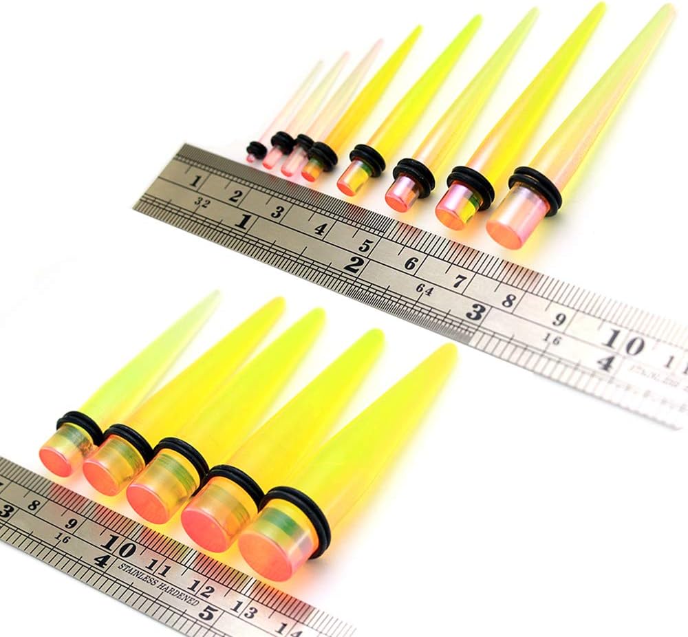 Pink End on Light Green UV Acrylic Straight Tapers - Expander - Stretching - Gauge Ear Plug Body Piercing Jewelry