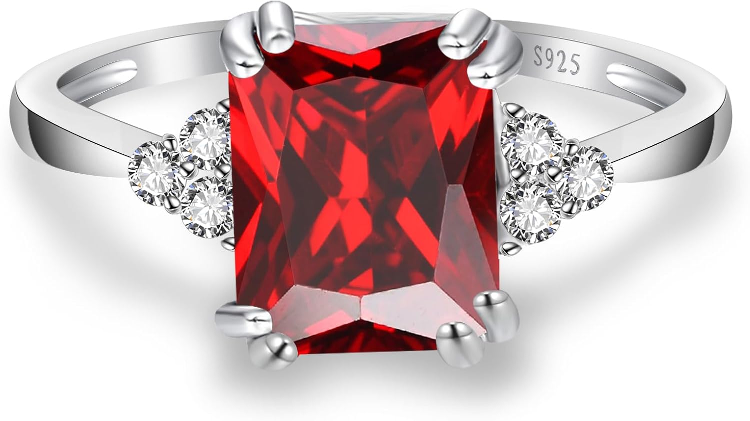 3.5ct Simulated Gemstone Ring 925 Sterling Silver 10x8mm Radiant Cut Sapphire|Emerald|Amethyst|Cubic Zirconia Ring Birthstone Rings for Mothers Valentines Thanksgiving Day Size 5-10 - Image 2