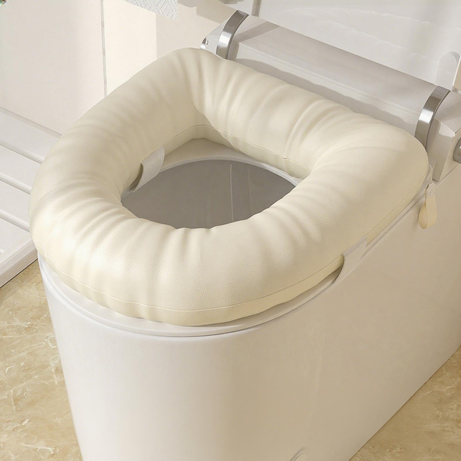 predolo Rialzo per Sedile Wc in Materiale EVA in Pelle PU, Cuscino per Sedile Del Water Impermeabile E Spesso, Coprisedile per Wc Aggiunge 3 Pollici per I Pazienti Anziani, Beige