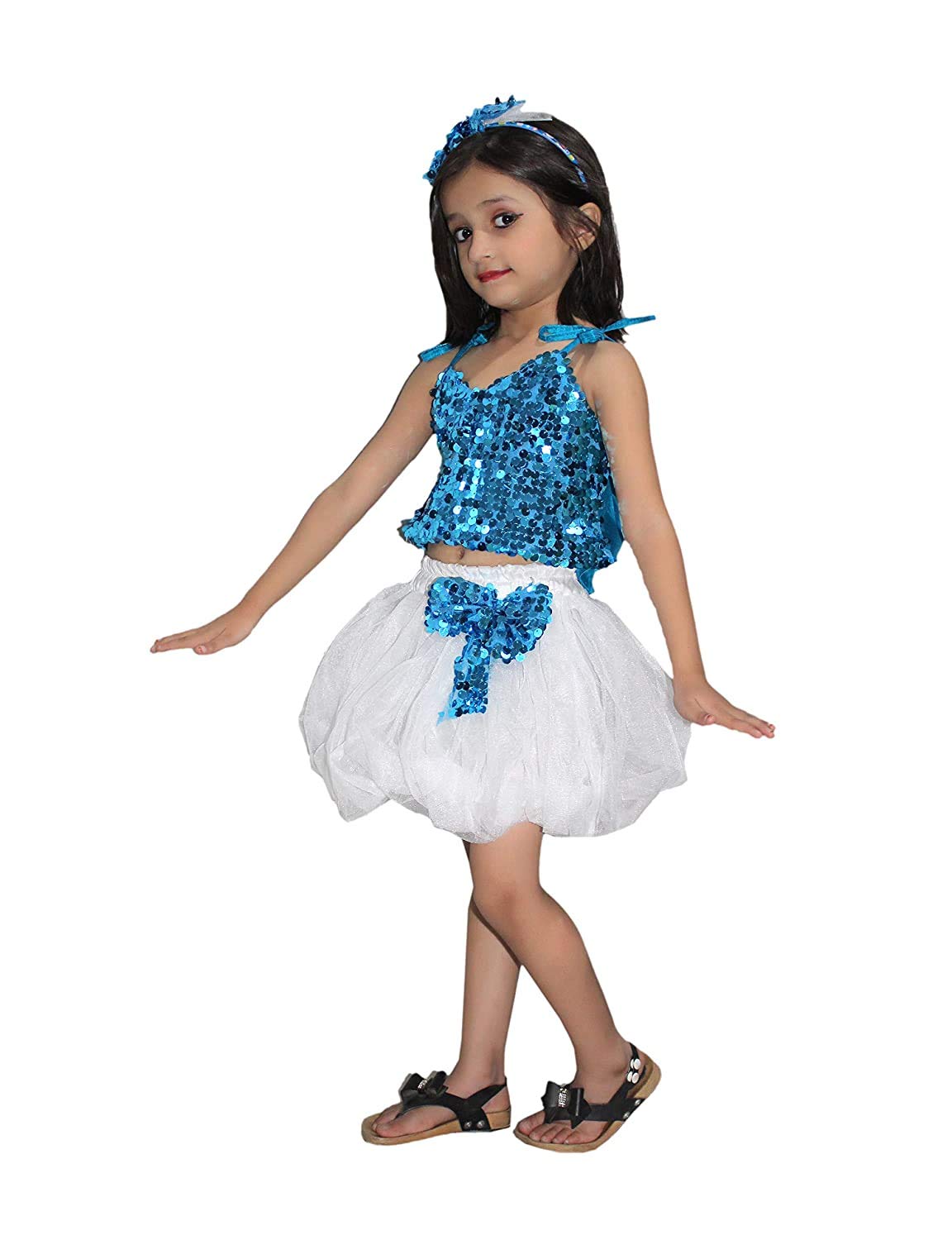 Kaku Fancy Dresses Western Dance Dress Skirt Top Costume Set -Gold-Silver, 3-4 Years, For Girls-image-15