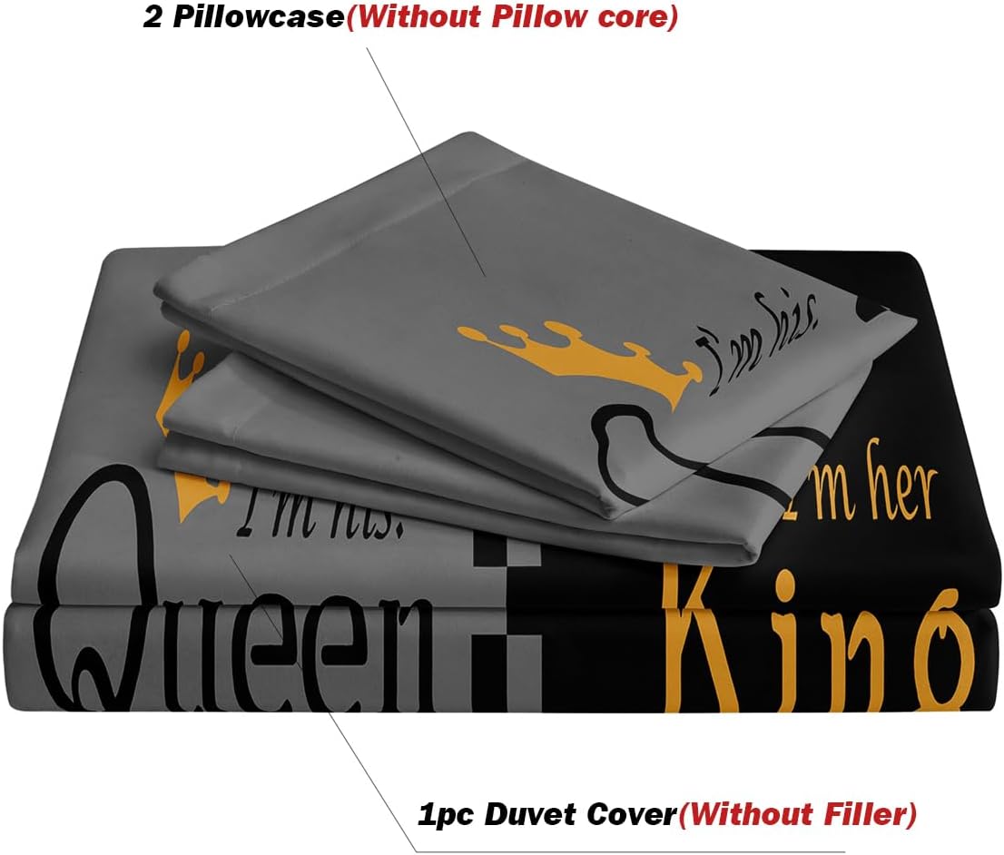 Lover Duvet Cover Set - Queen Size, Advanced Gray & Black Couple Bedding 3D Digital Printed Duvet Cover King and Queen Bedding Sets Valentine's Day Presents (1 Duvet Cover + 2 Pillowcase) - Image 3