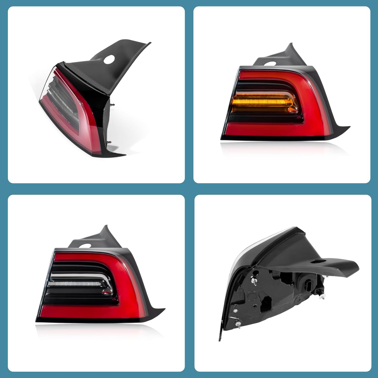 4-PIN LED Tail Light Assembly Compatible with Tesla Model 3 2021-2023& Model Y 2020-2024, Waterproof Amber Signal Light, Right Side Outer Direct Fit Replacement Lamp(Part#1502087-00-D)