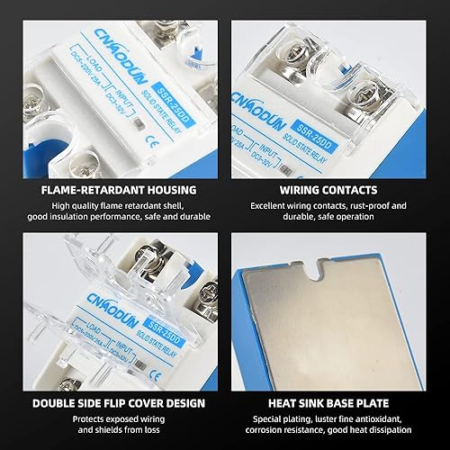 Miniatura 2 de Relé de estado sólido SSR-25DD con disipador de calor DC a CC 25A Entrada 3-32VDC a salida 5-220VDC monofásico