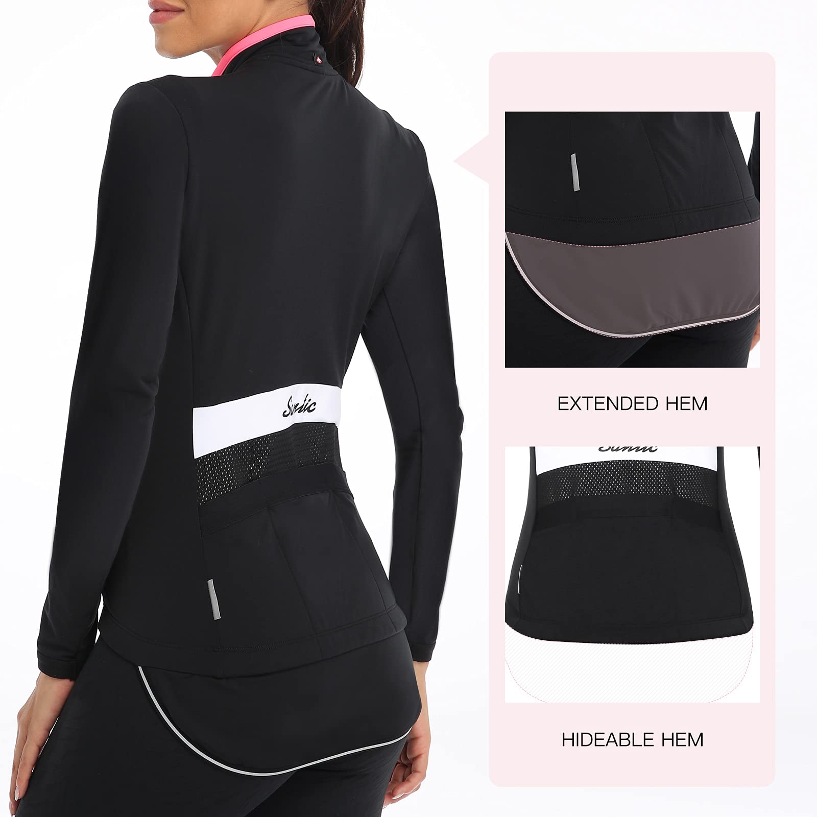 Santic Chaquetas Ciclismo Mujer Chaquetas Running Polar Invierno Manga Larga Cortavientos Maillots Jersey Térmico Negro Rosa