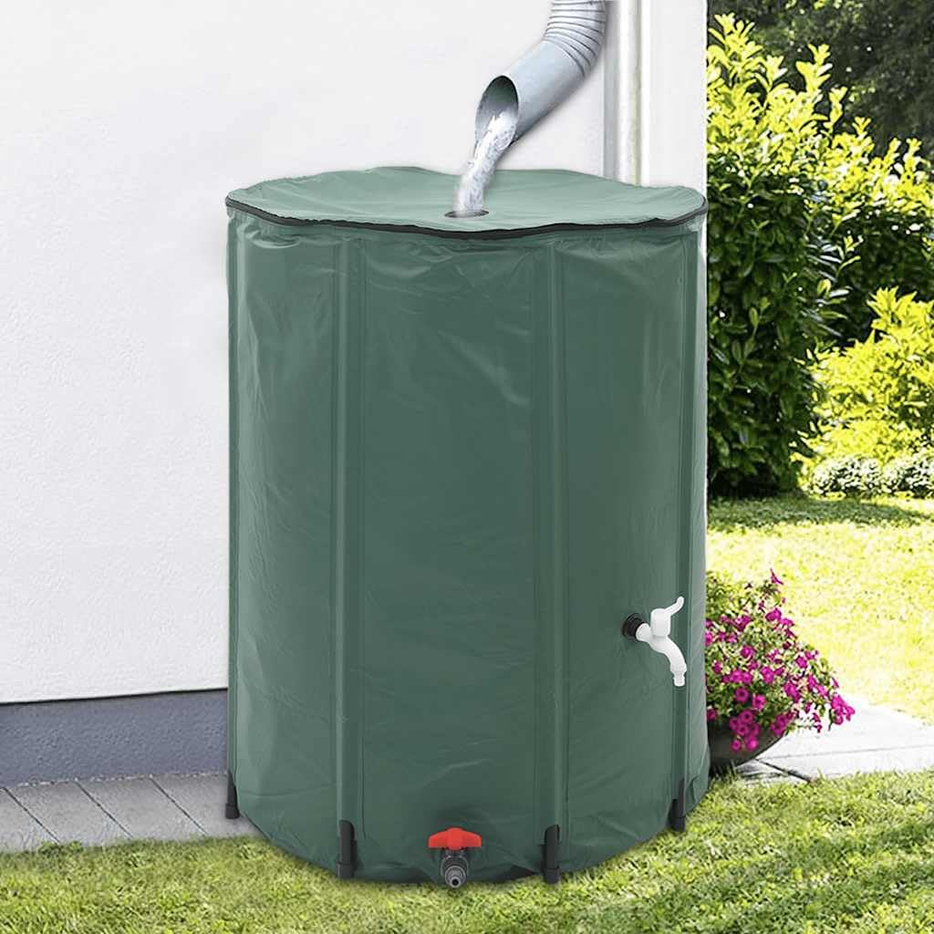 Réservoir d'eau de Pluie Pliable 500 L Vert avec Robinet, Filtre, Tuyau d'arrosage, soupape de trop-Plein, Facile à Assembler pour Jardin, terrasse, Balcon et Usage extérieur