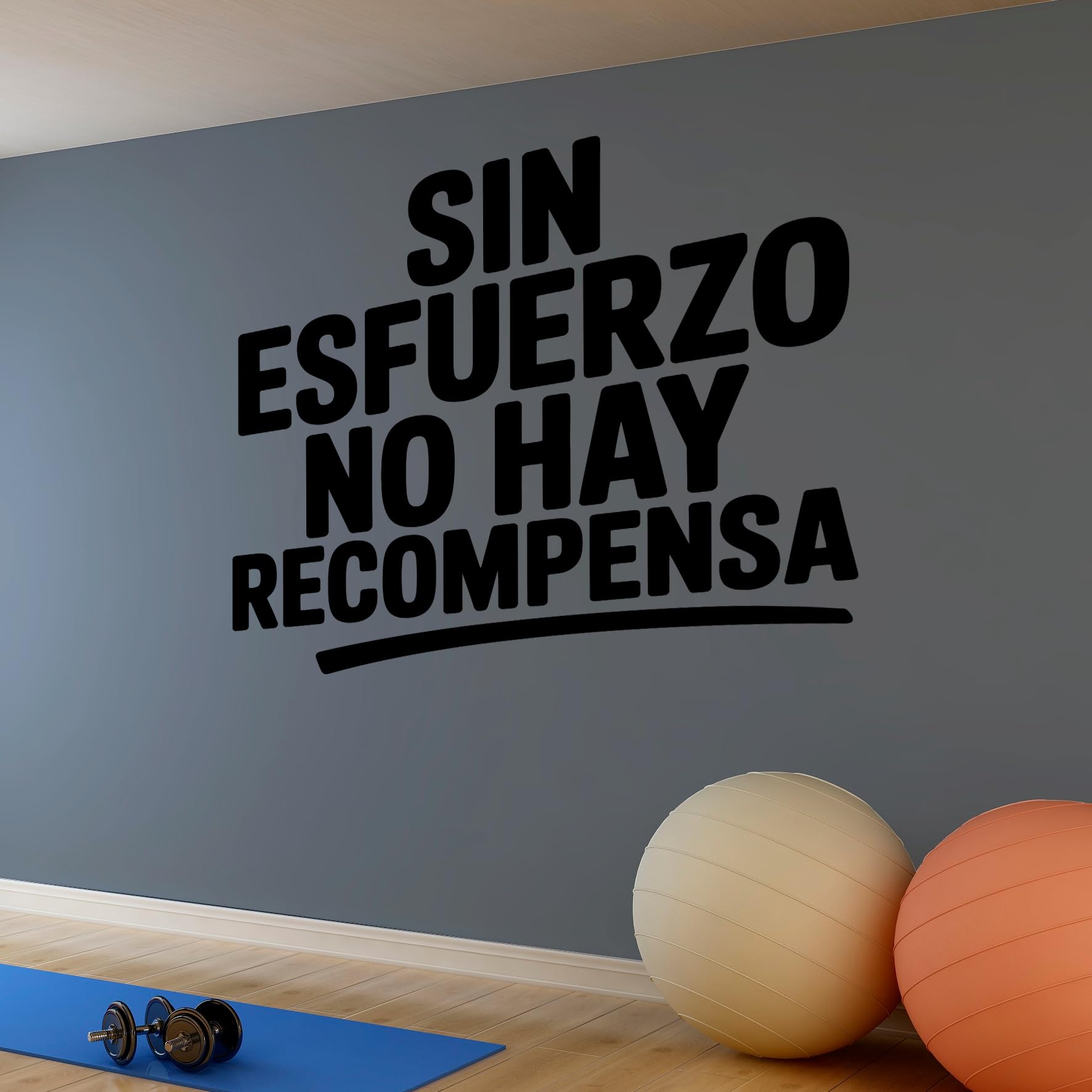 Vinilo Decorativo de Pared con Frase Motivadora "Sin Esfuerzo No Hay Recompensa" | Adhesivo para Gimnasio, Oficina o Estudio | Pegatina con Mensaje de Superación (Negro, 140 x 97 cm)