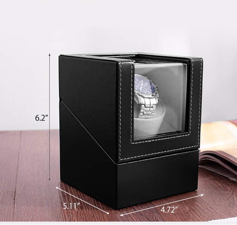 Automatic Single Watch Winder in Wood Shell and Black Leather/Carbon Fiber Leather Japanese Motor (PU): Home Improvement