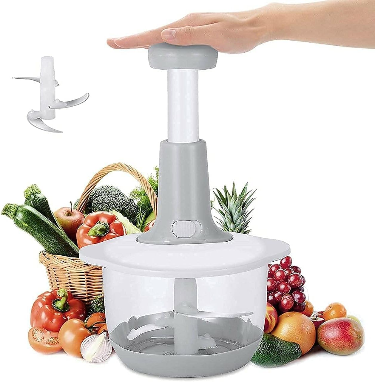 Food Chopper, Steel Large Manual Hand Push Chop Vegetable Onion