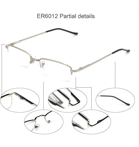 Miniatura 4 de Paquete de 2 lentes de lectura rectangulares de metal con media montura con estuche para hombres y mujeres