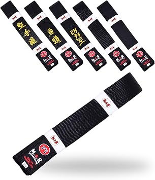 MAR | Martial Arts Master's Black Belt, Block Grading Belts, Block Ranking Belts; Karate Belt, Judo Belt, Taekwondo Belt; Polyester Silk Satin Fabric - Expert Black Belt 250cm - 320cm