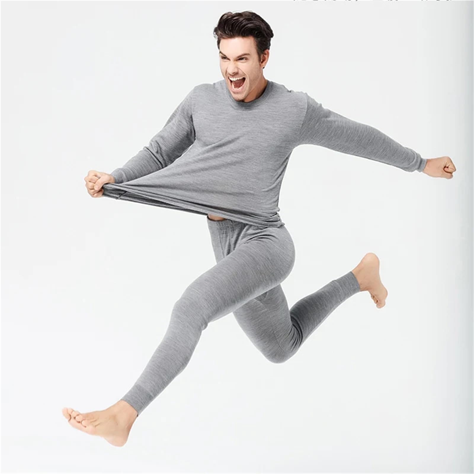 Set Termici da Uomo Set Termici da Uomo Set di Biancheria Intima Termica Termica Spessa Invernale da Uomo Set di Pantaloni Traspiranti per Sci，Corsa(Beige,L)