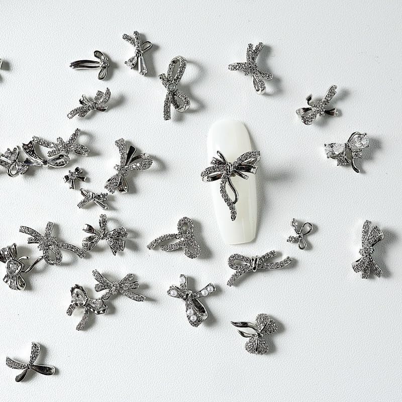Bow Nail Charms Set 3PCS 10x9mm 3D Zircon Rhinestone Nail Art Decorations Cute Luxury Nail Accessories Kit