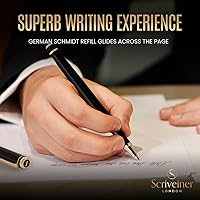 Vista 4 de Scriveiner Bolígrafo Rollerball de Laca Negra - Impresionante Bolígrafo de Lujo, Chapado en Oro Real, Repuesto de Tinta Schmidt, El Mejor Set