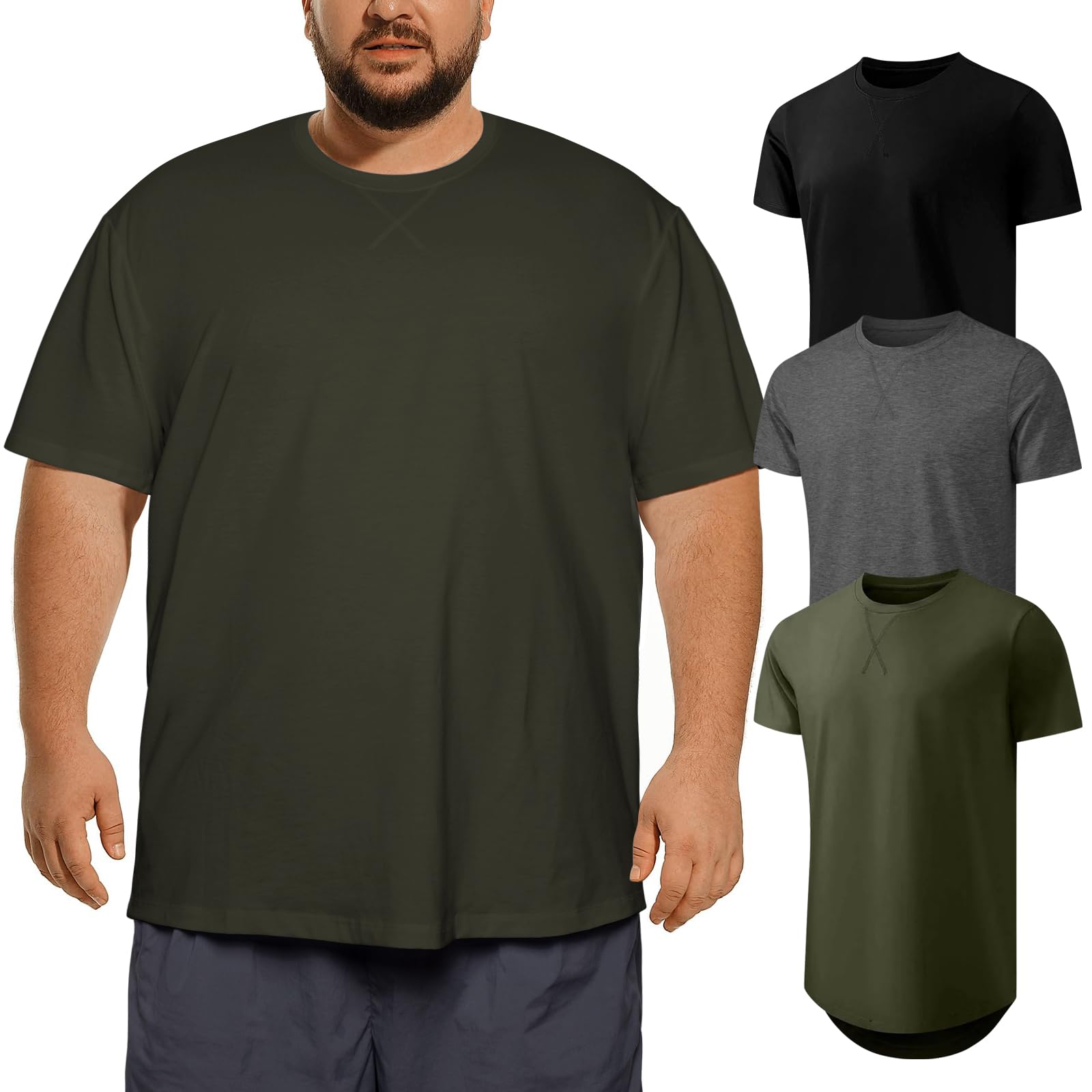 LemonVibe Men's Big and Tall T-Shirts 3XL-8XL, Casual Stretch Tee | Short-Sleeve Crewneck Tee for Men, Soft Cotton Blend, Plus Size Basic Tees, Big Tall Shirts