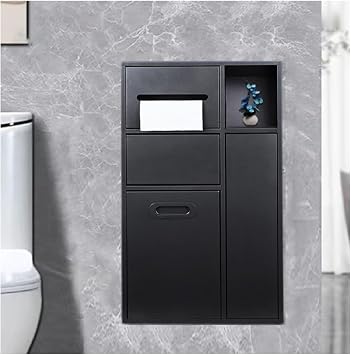 Stainless Steel Shower Nich, Multi-Layer Trash Can Toilet Paper Storage Box, Easy To Install Recessed Shower Niche For Hotel Residential Bathroom Toilet,Blackb67X40X14Cm