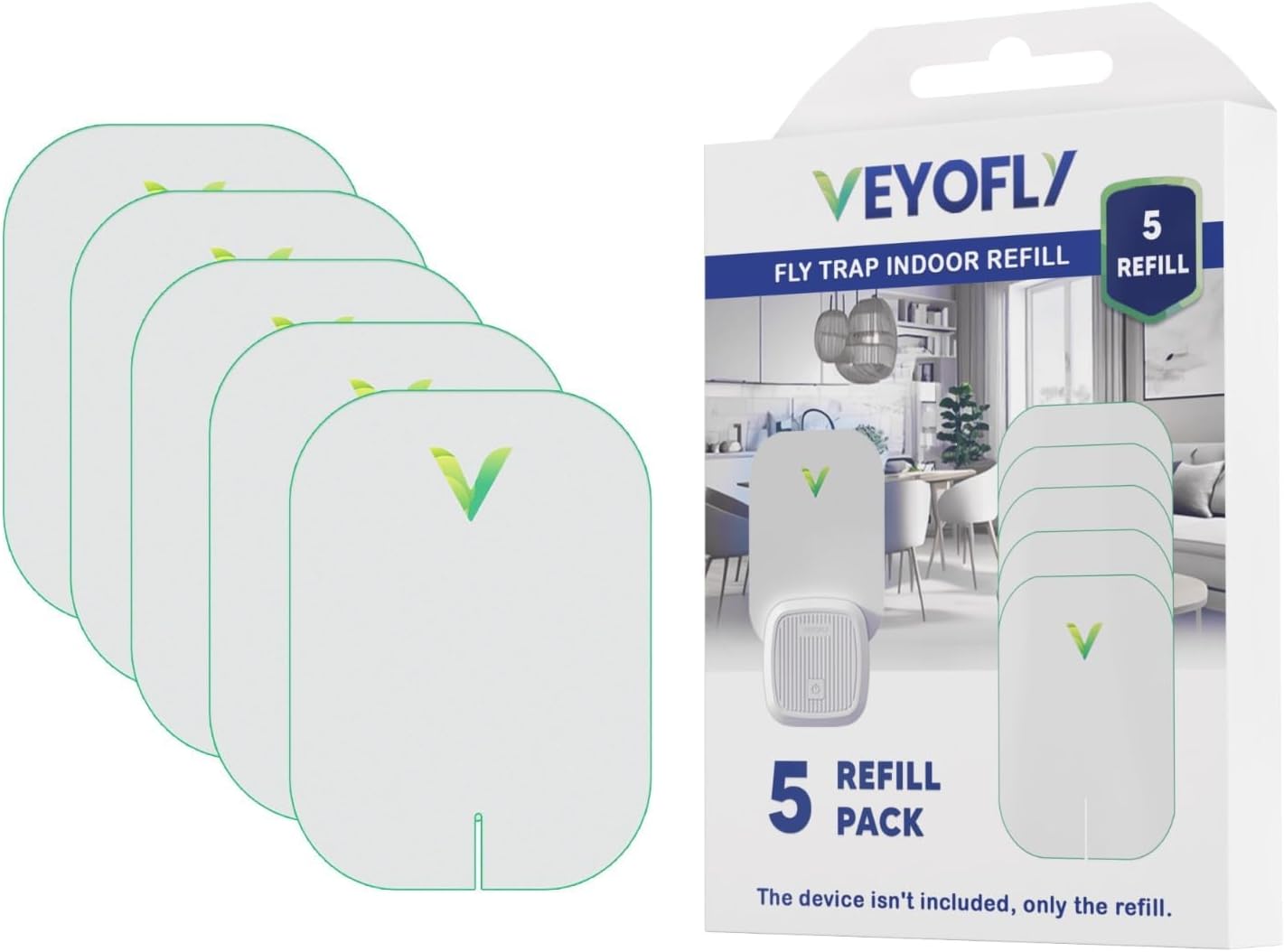 VEYOFLY Fly Trap Indoor Refill, Fruit Fly Traps for Indoors, Gnat Traps for House, Fly Catcher, Fly Trap, Plug in Catch for Fruit Flies, Moths, Gnats, Mosquito Trap (Pack of 5 Refills)