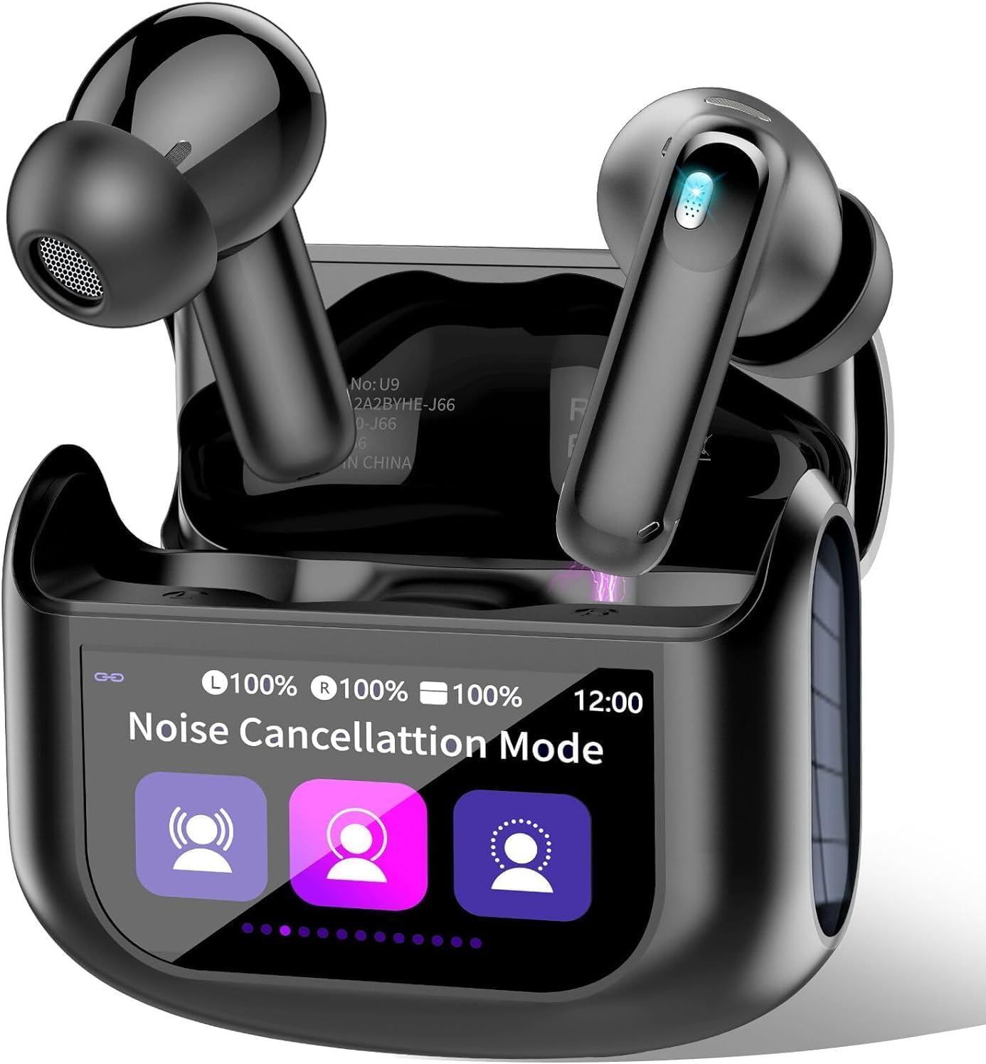 Wireless Earbuds with Smart Touch Screen ANC Active Noise Cancelling Bluetooth 5.4 Headphones in Ear Earphones with HD Mic HiFi Stereo Sound, Bluetooth Earphones 40H Playtime IP7 Waterproof, Black