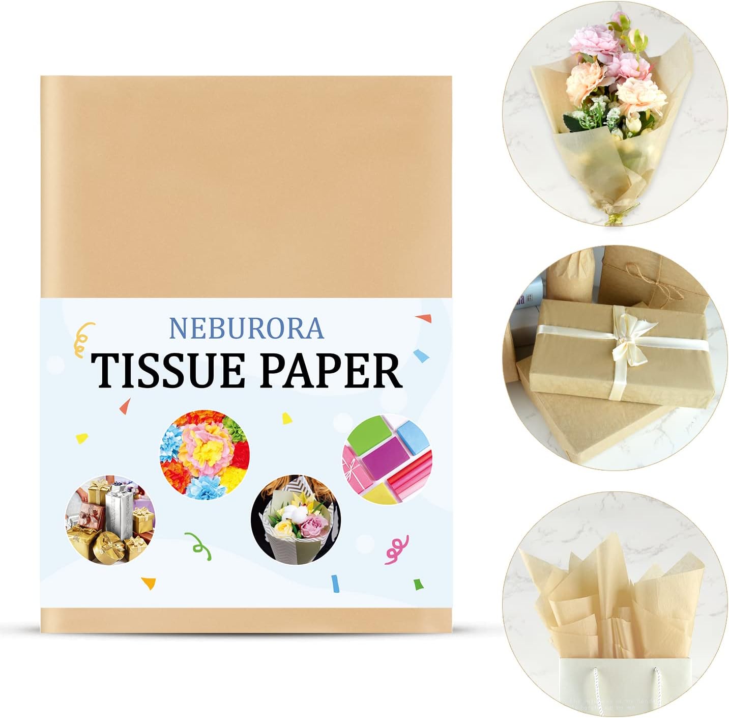 NEBURORA 120 Sheets Kraft Tissue Paper 14 x 20 Inches Brown Wrapping Tissue Paper Bulk Kraft Wrap Paper Sheets for Gift Bags Packaging Floral Filler Crafts Birthday Christmas Halloween Decor
