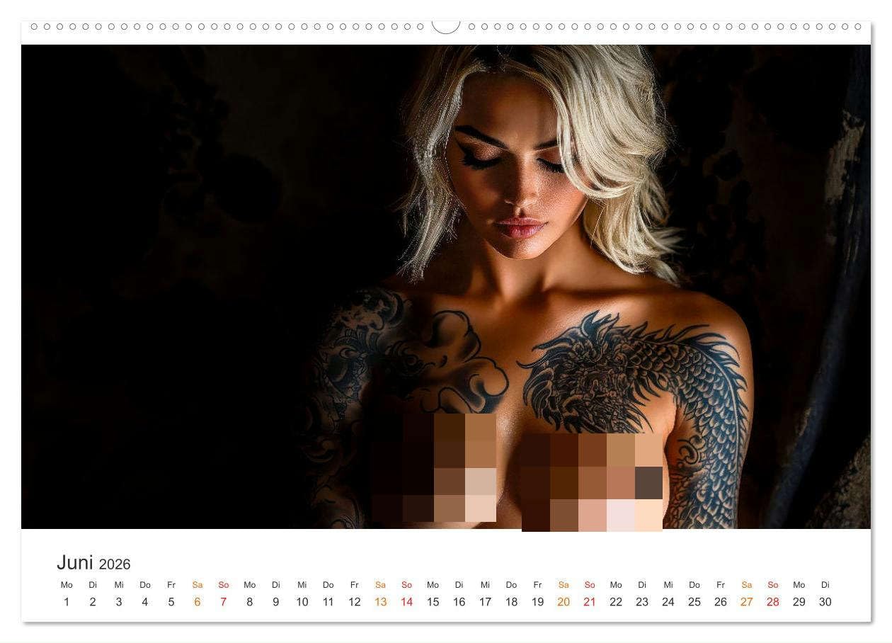 Tattoo Erotik - Sinnliche Kunstwerke (Wandkalender 2026 DIN A2 quer), CALVENDO Monatskalender: Tätowierung auf nackter Haut. (CALVENDO Erotik)