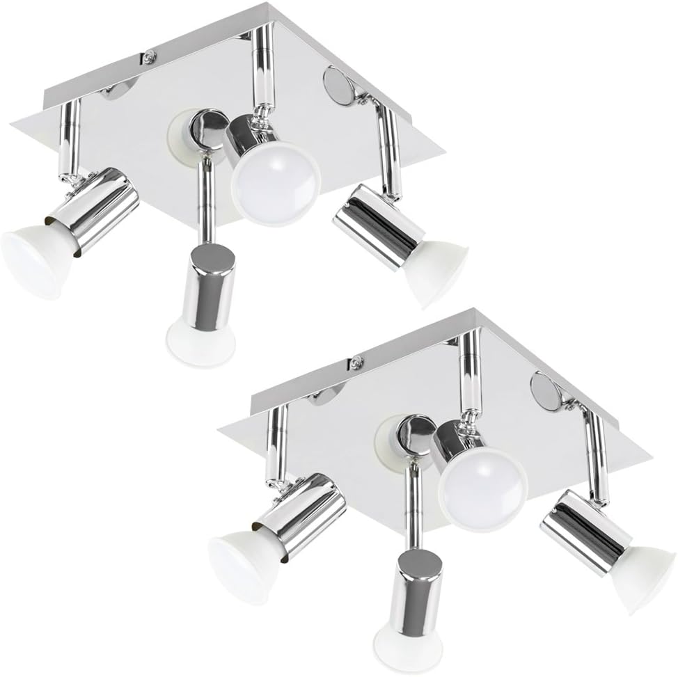 Pair of Modern Square Chrome 4 Way GU10 Ceiling Spotlights Amazon.co.uk Lighting