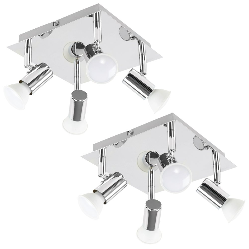 B&Q -  Pair Of Modern Square Chrome 4 Way Gu10 Ceiling Spotlights