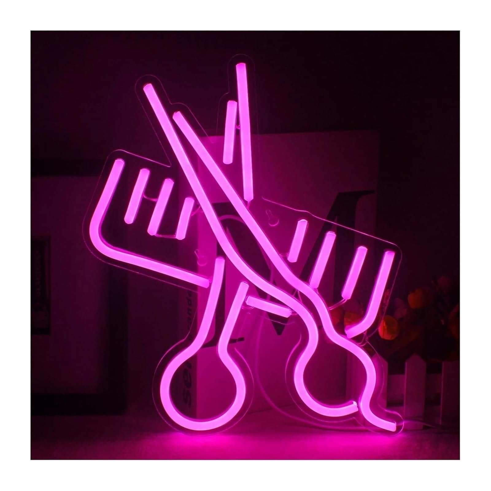 Zynther Neon lamp for neon Light Decoration Scissors Sign Barber Shop Party Beauty Salon Store Hotel Wall Deco Hanging Window(Pink)